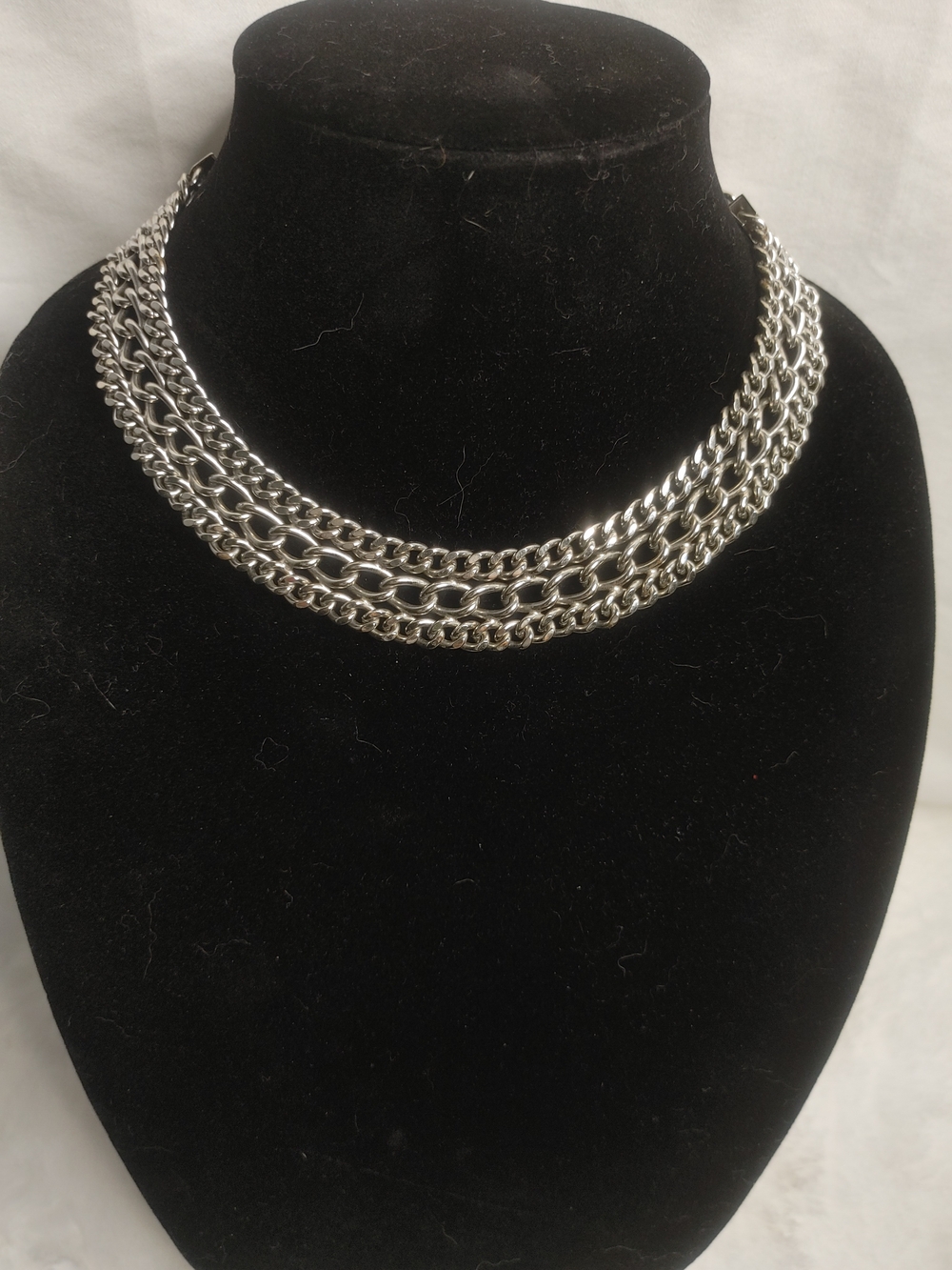 Multi-Row Silver Chain Choker Vintage Necklace - Unique Chainmail Layered Look